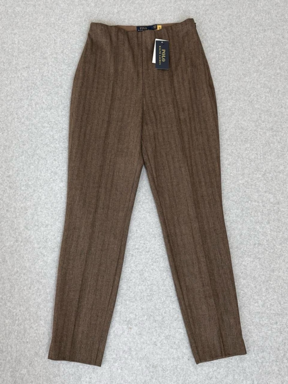Polo Ralph Lauren Womens Pants Size 6 Brown Herringbone Wool Blend Skinny READ